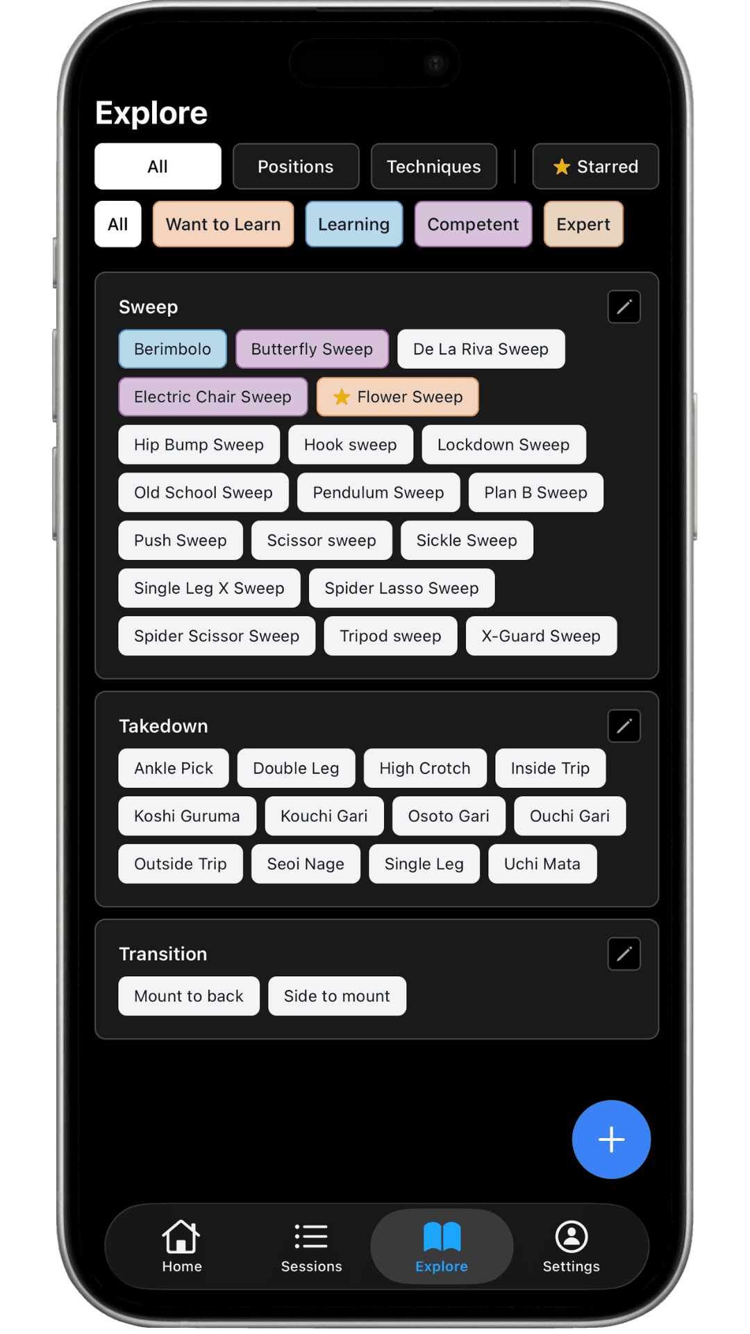 GrappleDex Explore Screen